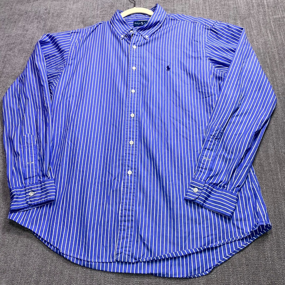 Polo Ralph Lauren Shirt Mens XL Blue White Striped Embroidered Logo Button Down